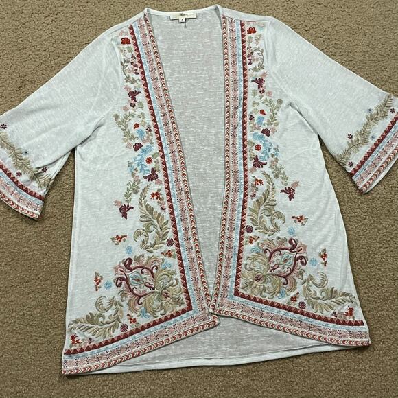 Andree By Unit White Floral Embroidered Kimono Top Size Small - Picture 4 of 5